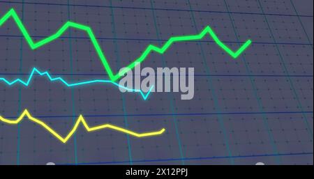 Bild der statistischen Datenverarbeitung über das Netznetz vor grauem Hintergrund Stockfoto