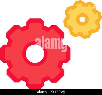 Symbol für mechanische Zahnräder. Mechanische Radbearbeitung, mit Geschäftsprozessen gestrichenes flaches Element für modernes und Retro-Design. Einfacher Farbvektor Stock Vektor