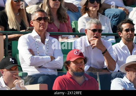 MONTE-CARLO, MONACO - 14. APRIL: Andrea Gaudenzi und Präsident des französischen Tennisverbandes FFT Gilles Moretton beim Finale im Rolex Monte-Carlo Masters im Monte-Carlo Country Club am 14. April 2024 in Monte-Carlo, Monaco. Stockfoto