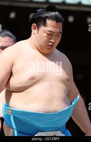 Tokio Japan. April 2024. Endo, 15. APRIL 2024 - Sumo: Jährliches Sumo-Turnier, das dem Yasukuni-Schrein in Tokio gewidmet ist. Quelle: Naoki Morita/AFLO SPORT/Alamy Live News Stockfoto