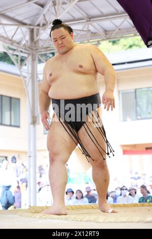 Tokio Japan. April 2024. Asanoyama, 15. APRIL 2024 - Sumo: Jährliches Sumo-Turnier, das dem Yasukuni-Schrein in Tokio gewidmet ist. Quelle: Naoki Morita/AFLO SPORT/Alamy Live News Stockfoto