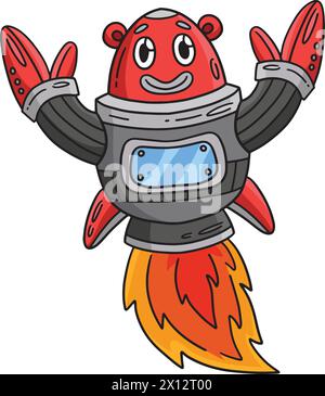 Roboter mit Rocket Booster Cartoon farbiges Clipart Stock Vektor