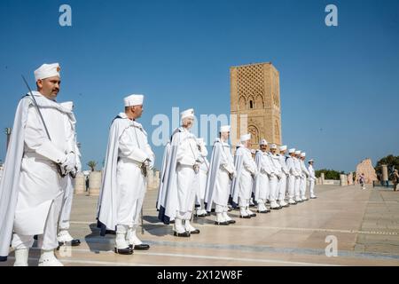 Rabat, Marokko. April 2024. Besuch des Mausoleums von Mohamed V. in Rabat, Sonntag, 14. April 2024. Vom 14. Bis 16. April 2024 besuchen mehrere belgische Regierungsmitglieder und Unternehmer Marokko offiziell. BELGA FOTO HATIM KAGHAT Credit: Belga News Agency/Alamy Live News Stockfoto