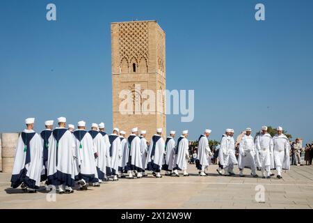 Rabat, Marokko. April 2024. Besuch des Mausoleums von Mohamed V. in Rabat, Sonntag, 14. April 2024. Vom 14. Bis 16. April 2024 besuchen mehrere belgische Regierungsmitglieder und Unternehmer Marokko offiziell. BELGA FOTO HATIM KAGHAT Credit: Belga News Agency/Alamy Live News Stockfoto