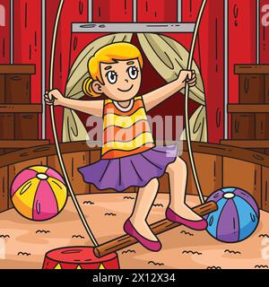 Zirkus Akrobat und Trapezfarbiger Cartoon Stock Vektor