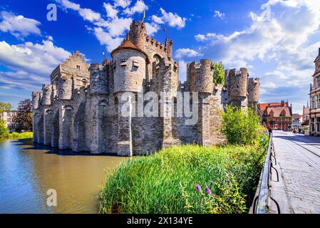 Gent, Belgien. Mittelalterliche Burg Gravensteen (Burg der Grafen) in Gent, Ostflandern schöne Stadt. Stockfoto