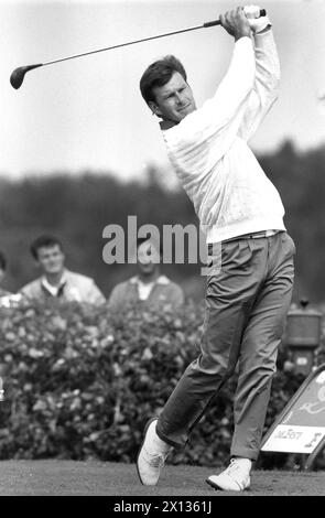 Wien am 22. Mai 1990: Christine Vranitzky, Ehefrau der österreichischen Bundeskanzlerin, organisierte den Christine Vranitzky Charity Cup in Wien Freudenau. Im Bild: Nick Faldo, Gewinner der US-Masters. - 19900521 PD0011 - Rechteinfo: Rechte verwaltet (RM) Stockfoto