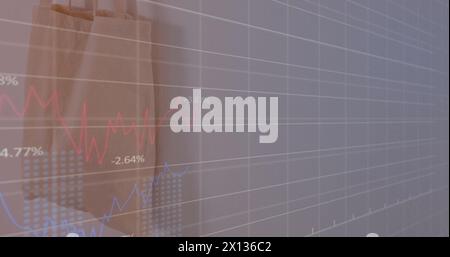 Das Bild zeigt eine Börsenanzeige mit roten und blauen Zahlen und Diagrammen Stockfoto