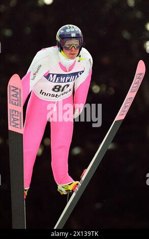 Der österreichische Skispringer Andreas Goldberger in Innsbruck auf der Bergiselschanze am 3. Januar 1993. Goldberger gewann das Turnier. - 19930103 PD0005 - Rechteinfo: Rechte verwaltet (RM) Stockfoto