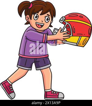 Ein Mädchen und ein Fußballhelm in Cartoon-Farbe Clipart Stock Vektor