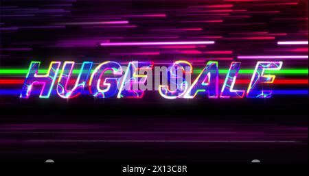 Bild: Riesiger Verkaufstext über Lichtspuren auf schwarzem Hintergrund Stockfoto