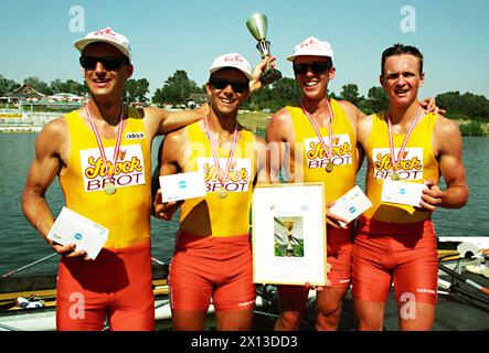 Internationale Ruderregatta in Wien am 2. Juli 1994: Die Goldenen vier (l-r) Walter Rantasa, Christoph Schmoelzer, Gernot Faderbauer und Wolfgang Sigl. - 19940702 PD0003 - Rechteinfo: Rechte verwaltet (RM) Stockfoto