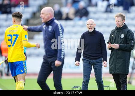 14. April 2024, Aarhus, Dänemark. Superligakampen mellem AGF og Brøndby IF på Ceres Park i Aarhus søndag den 14. april 2024. Quelle: Ritzau/Alamy Live News Stockfoto