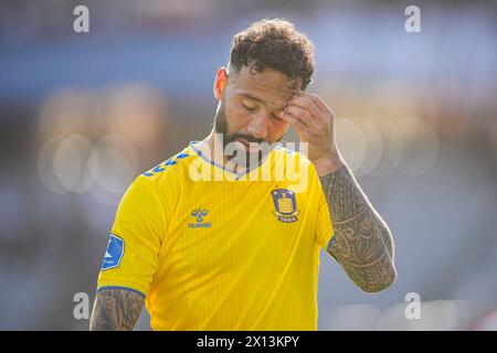 14. April 2024, Aarhus, Dänemark. Superligakampen mellem AGF og Brøndby IF på Ceres Park i Aarhus søndag den 14. april 2024. Quelle: Ritzau/Alamy Live News Stockfoto