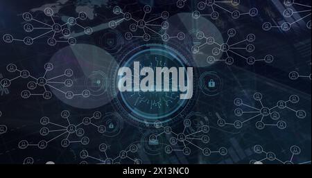 Abbildung des Netzwerks von Verbindungen über Symbole und Datenverarbeitung Stockfoto