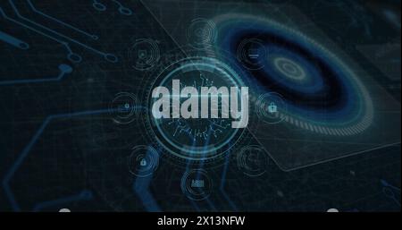 Abbildung des Netzwerks von Verbindungen mit Symbolen über der Datenverarbeitung Stockfoto