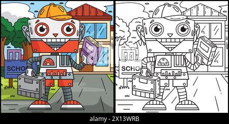 Illustration der Seite „Roboter geht zur Schule“ Stock Vektor
