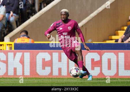 LONDON, ENGLAND - 13. APRIL: Jamilu Collins aus Cardiff City während des Sky Bet Championship Matches zwischen Millwall und Cardiff City im den am 13. April 2024 in London, England. (Foto: Dylan Hepworth/MB Media) Stockfoto