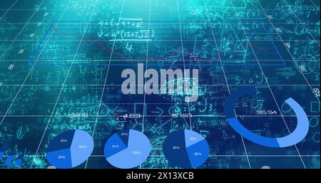 Bild der Datenverarbeitung und -Formen über digitalem LKW auf blauem Hintergrund Stockfoto