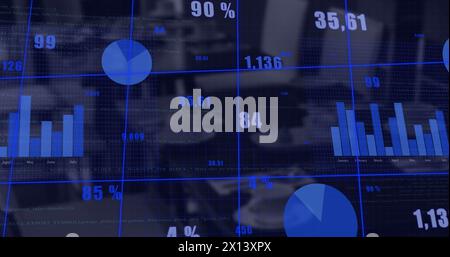 Bild der statistischen Datenverarbeitung gegen leeres Büro Stockfoto