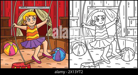 Zirkus Akrobat und Trapez Coloring Illustration Stock Vektor