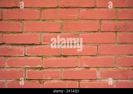 Eine rote Ziegelmauer bei Tageslicht und ein bewölkter Himmel. Stockfoto