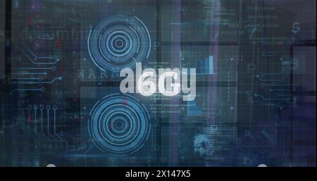 Bild der Datenverarbeitung über 6g Text Stockfoto