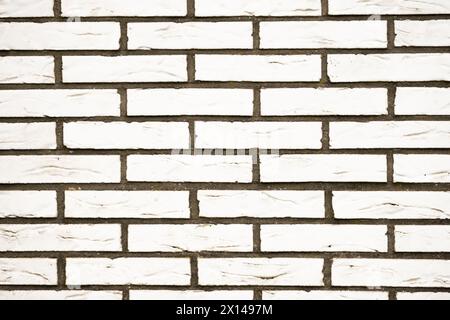 Eine weiße Ziegelmauer bei Tageslicht und bewölktem Wetter. Stockfoto