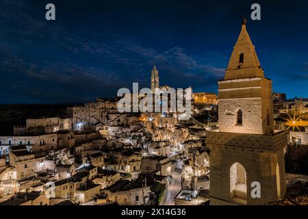 Sassi von Matera am Nigth in der Region Basilicata, Italien. Stockfoto