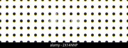 Nahtloses Punktmuster. Risographeneffekt. Vektorillustration mit kleinen schwarzen und gelben Punkten auf weißem Hintergrund. Kreative Gitterstruktur rund Stock Vektor