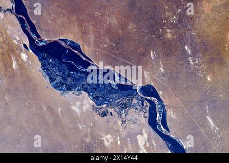 An der Grenze zu Usbekistan und Turkmenistan. Digitale Bildverbesserung durch die NASA Stockfoto