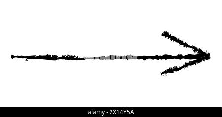 Handgezeichneter einfacher Pfeil, gezeichnet mit Wachsmalstift, Kreide oder Holzkohle. Ungleichmäßige, trockene Textur zur Unterstreichung. Bleistift gezeichnete Linien, durchgestrichen, Stock Vektor