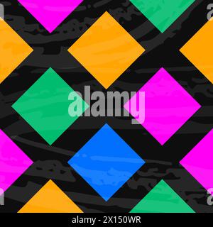 Farbiges Schachbrettmuster. Helle Farben Vektormuster mit trockener Pinselstruktur geeignet für Mode, Tapeten. Ungewöhnlicher Print mit mehrfarbigem ch Stock Vektor