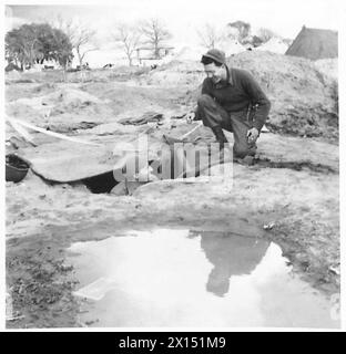 FÜNFTE ARMEE: ANZIO BRÜCKENKOPF 'BESSER 'OLES' AUF DEM ANZIO BRÜCKENKOPF - zwei weitere amerikanische Felddienstfahrer, Pvt. Joseph Doria (links) aus New Rochelle, New York, und Charles Marchese aus Buffalo, New York. Pvt. Doria sagt, er hat nichts gegen die Pfütze, er muss keine retten. Er sagt, dass er das einzige "bessere" ole kennt, das er in der New Rochelle British Army kennt Stockfoto