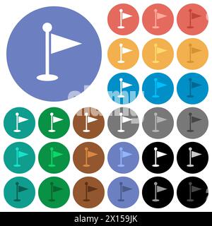 Golffahne einfarbige flache Symbole auf runden Hintergründen. Enthält weiße, helle und dunkle Symbolvarianten für Mover- und aktive Statuseffekte, und Stock Vektor