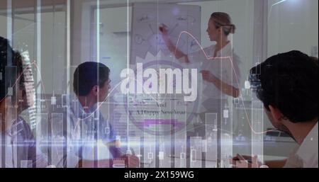 Bild von Statistiken und Datenverarbeitung über verschiedene Geschäftsleute Stockfoto