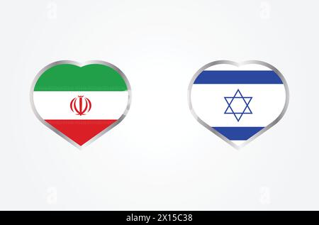 Krieg Iran gegen Israel. Israel vs. Iran Hearts Konzept Flags. Iran und Israel politischer Konflikt, Wirtschaft, Kriegskrise, Beziehungen, Handelskonzept Stock Vektor