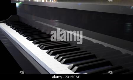 3D-Rendering der Nahansicht der Tastatur vom Flügel aus Stockfoto