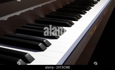 3D-Rendering der Nahansicht der Tastatur vom Flügel aus Stockfoto