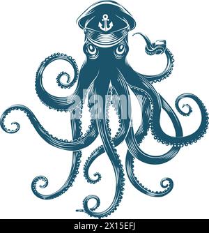 Oktopus in der Matrosenmütze Stock Vektor