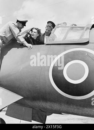 US-FLUGZEUGE FÜR DIE BRITISCHE FLOTTENFLOTTE. OKTOBER 1943 IN DEN VEREINIGTEN STAATEN. DIE FLOTTENFLOTTE DER ROYAL NAVY SETZT DIE NEUESTEN FLUGZEUGTYPEN EIN, DIE IN DEN USA GEBAUT WURDEN. EINIGE DER FLUGZEUGE, DIE SICH IN DER PRÜFUNG, VERPACKUNG UND VERSAND AUS DEN USA BEFINDEN. - Flugzeugprüfer in einem RN Vought Chance-Vought Corsair Stockfoto