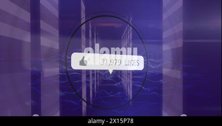 Bild eines gleichartigen Symbols mit steigenden Zahlen gegen Lichtspuren und digitale Wellen Stockfoto