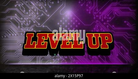 Bild: Text auf Ebene über Computermatrix auf dunklem Hintergrund Stockfoto