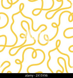 Nudelnudeln nahtlose Muster Vektor Hintergrund. Spaghetti mit kurvigem Doodle-Muster, italienischer Pasta-Hintergrund. Chinesische abstrakte Nudeln, gelbe Essenstapete im Ramen-Design. Vektorabbildung Stock Vektor