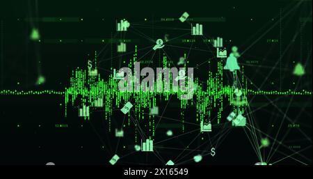 Bild der Mediensymbole über der Datenverarbeitung Stockfoto