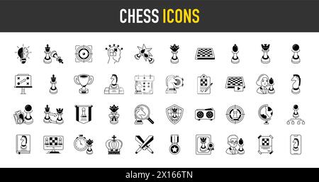 Einfacher Satz von Schach-Vektorsymbolen. Enthält Symbole wie Königin, Strategie, Checkmate und mehr. Stock Vektor