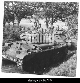 Valentine Mark III. Panzer des 2. Bataillons, 1. Panzerregiment (1. Polnisches Korps) in Schottland während einer militärischen Übung am 21. August 1941. Foto, aufgenommen während General Alan Brookes Besuch beim schottischen Kommando. Schwarzweißbild mit gepanzerten Einheiten in der Ausbildung. Stockfoto