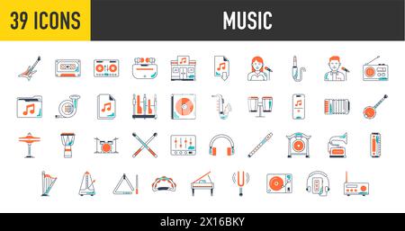 Abbildung eines Musikinstruments in Symbolen im flachen Vektorstil. Stock Vektor