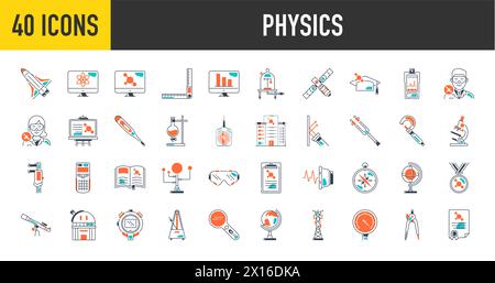 Satz von Physiksymbolen. Dünne Symbole Pack. Vektorabbildung Stock Vektor
