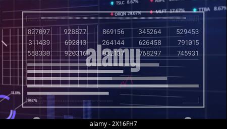 Bild der Schnittstelle zur Verarbeitung statistischer Daten und Börsendaten vor blauem Hintergrund Stockfoto